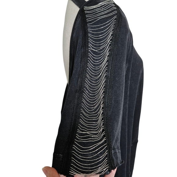 NWT Free People Brooke Tee Overaized Washed Black Open Back Asymetrical Chain - Picture 7 of 14
